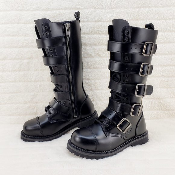 Goth Combat Biker Steel Toe Genuine Real LEATHER Knee Boots Riot